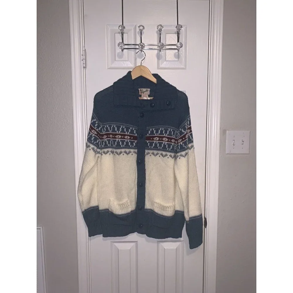 Sigallo Vintage Acrylic Button Down Grandpacore Winter Sweater Cardigan Large
